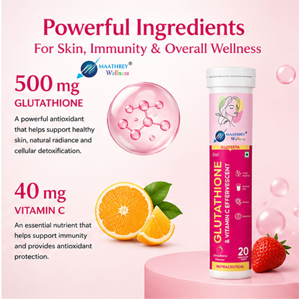 GLUTESTA Glutathione & Vitamin C Effervescent Tablets – For Skin Wellness, Antioxidant & Immunity Support
