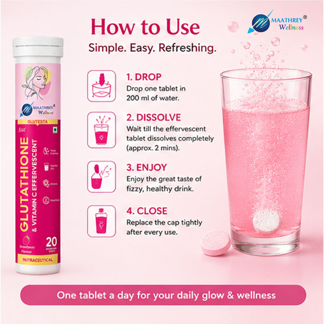 GLUTESTA Glutathione & Vitamin C Effervescent Tablets – For Skin Wellness, Antioxidant & Immunity Support